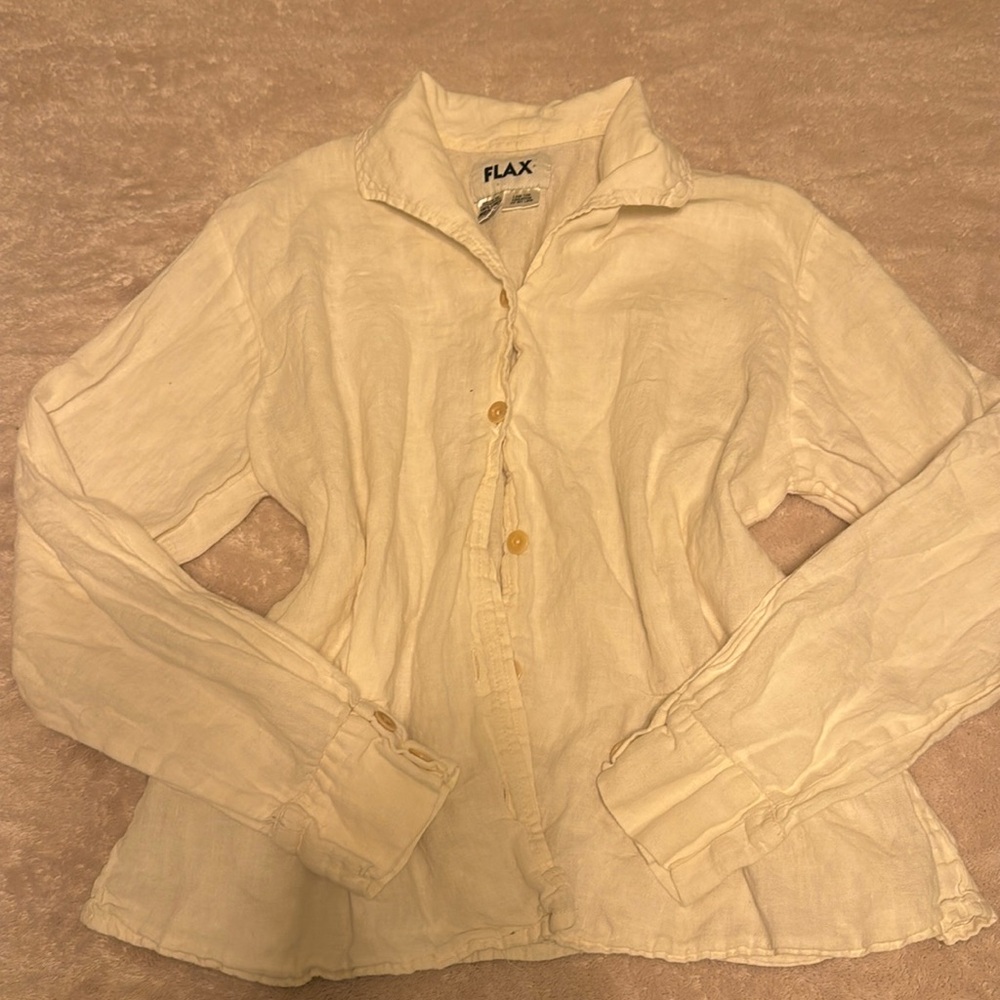100% Linen Cottagecore FLAX button down WHITE/CREAM shirt
